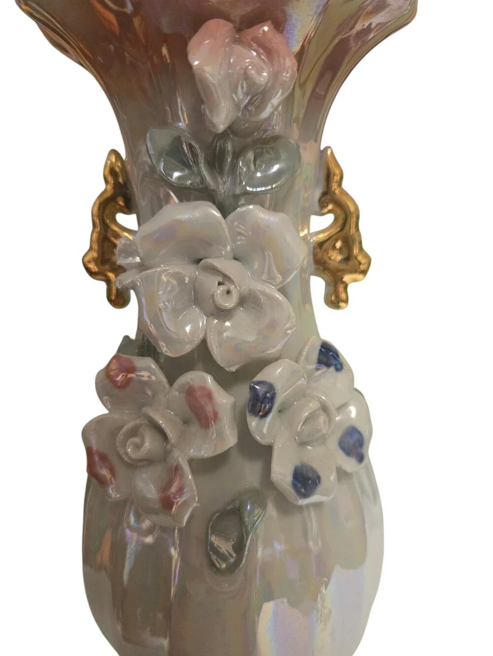 Mid-Century Iridescent Lusterware applied porcelain floral 10